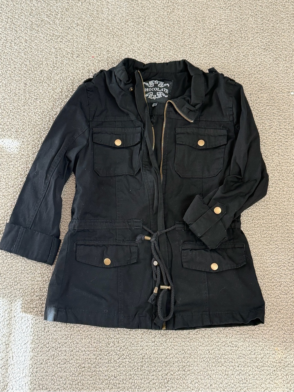 Chocolate Black Women's Utility Jacket with Drawstring Waist